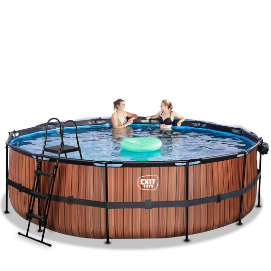 EXIT Wood Pool &oslash;488x122cm mit Sandfilterpumpe und Abdeckung - braun
