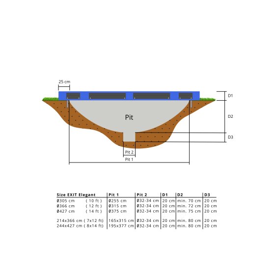 EXIT Elegant Premium Inground-Trampolin ø427cm mit Deluxe Sicherheitsnetz - blau