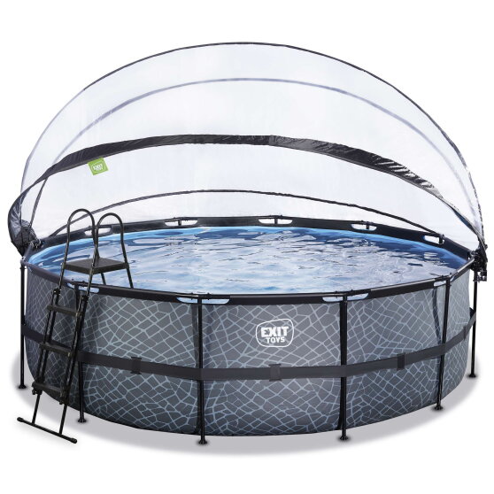 EXIT Stone Pool &oslash;450x122cm mit Sandfilterpumpe und Abdeckung - grau
