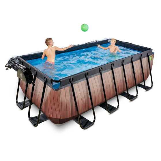 EXIT Wood Pool 400x200x122cm mit Sandfilterpumpe und Abdeckung - braun