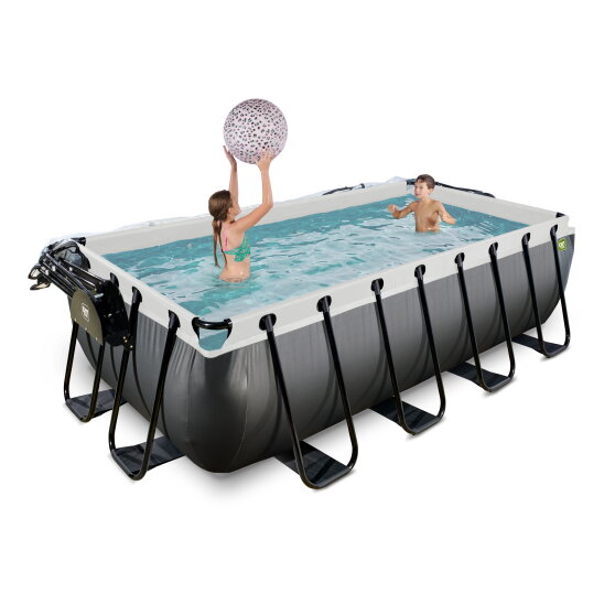 EXIT Black Leather Pool 400x200x100cm mit Sandfilterpumpe und Abdeckung - schwarz