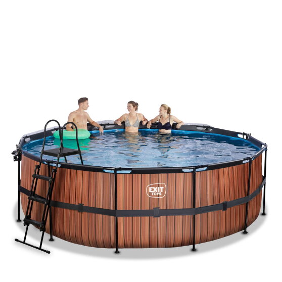 EXIT Wood Pool ø427x122cm mit Sandfilterpumpe und Abdeckung - braun