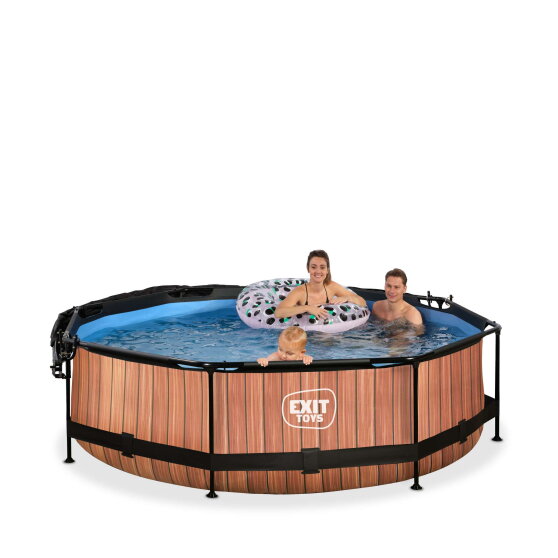EXIT Wood Pool ø300x76cm mit Filterpump und Sonnensegel - braun