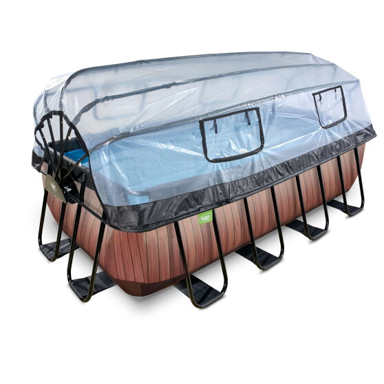 EXIT Wood Pool 400x200x122cm mit Sandfilterpumpe und Abdeckung und W&auml;rmepumpe - braun