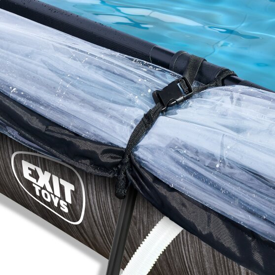 EXIT Black Wood Pool 220x150x65cm mit Filterpumpe und Abdeckung und Sonnensegel - schwarz