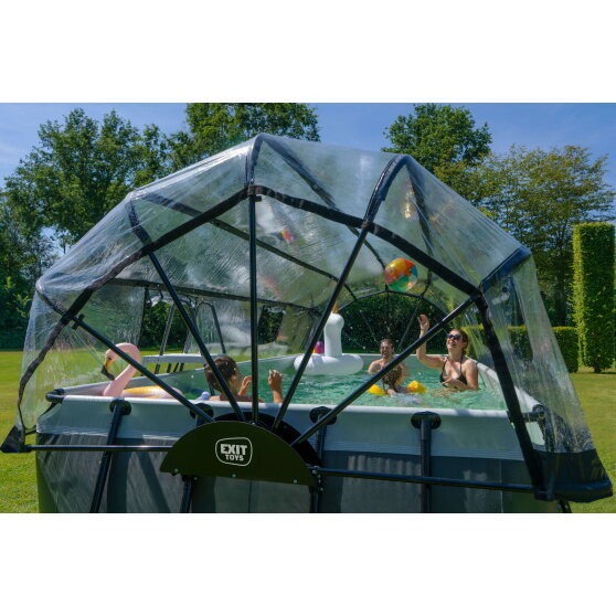 EXIT Black Leather Pool 540x250x122cm mit Sandfilterpumpe und Abdeckung und Zubehörset - schwarz