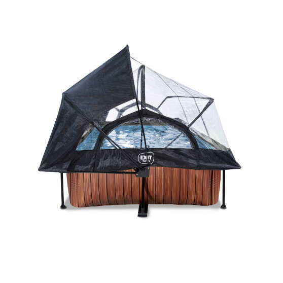 EXIT Wood Pool 220x150x65cm mit Filterpumpe und Abdeckung und Sonnensegel - braun