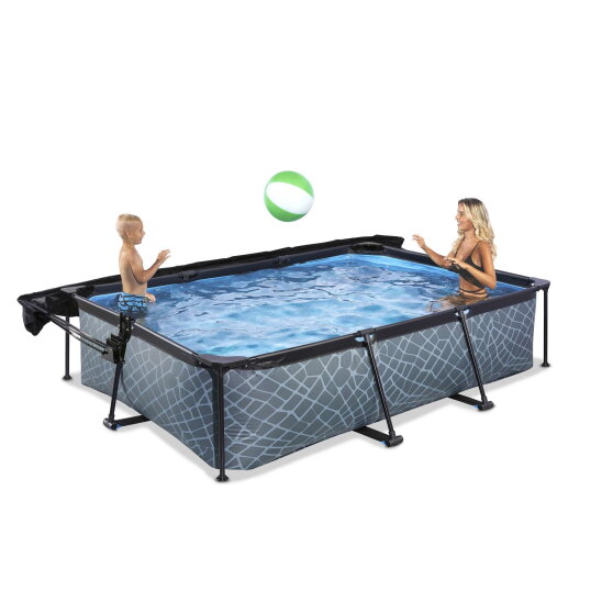 EXIT Stone Pool 300x200x65cm mit Filterpumpe und Sonnensegel - grau