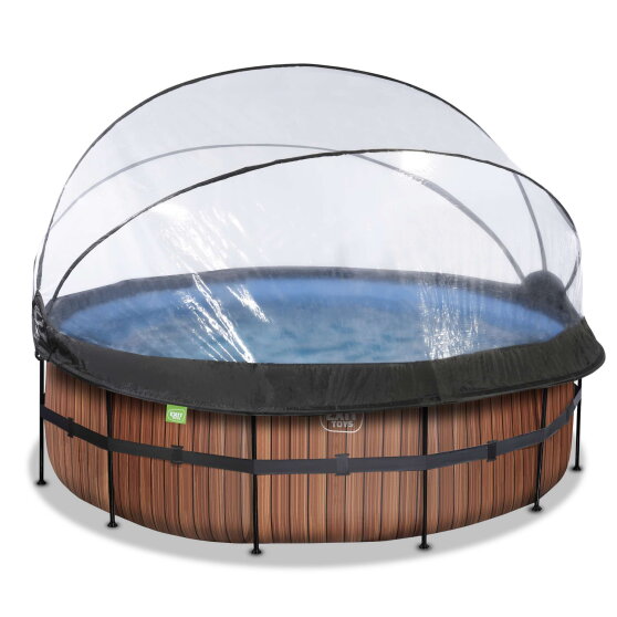 EXIT Wood Pool ø427x122cm mit Sandfilterpumpe und Abdeckung - braun