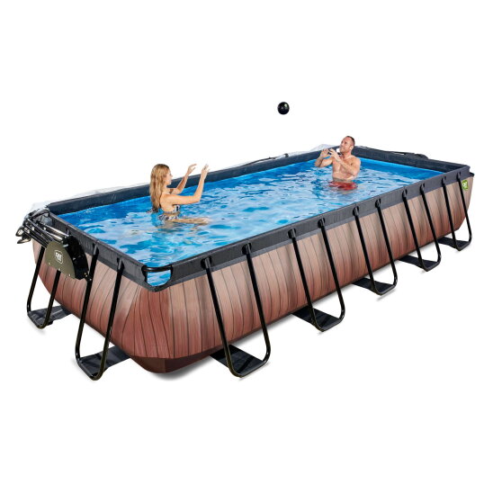 EXIT Wood Pool 540x250x100cm mit Sandfilterpumpe und Abdeckung und W&auml;rmepumpe - braun