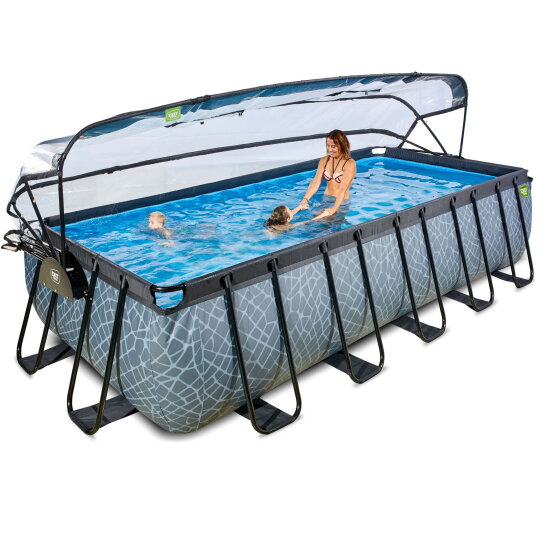 EXIT Stone Pool 540x250x122cm mit Sandfilterpumpe und Abdeckung und Wärmepumpe - grau