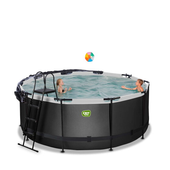 EXIT Black Leather Pool ø360x122cm mit Sandfilterpumpe und Abdeckung und Zubehörset - schwarz