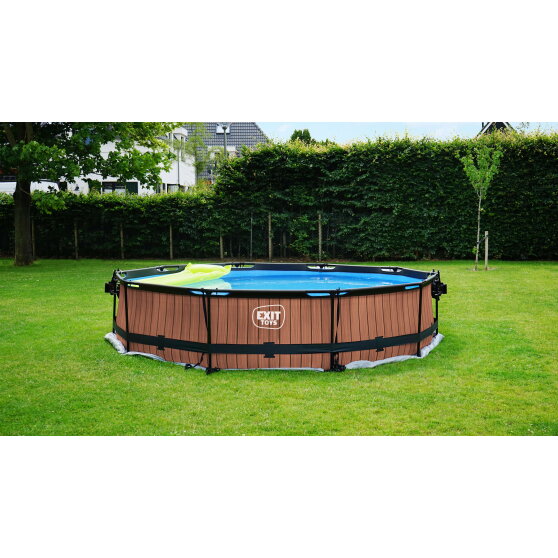 EXIT Wood Pool &oslash;360x76cm mit Filterpumpe - braun