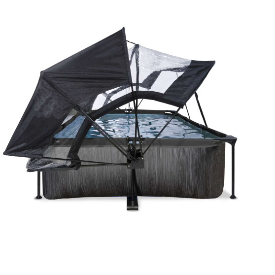 EXIT Black Wood Pool 300x200x65cm mit Filterpumpe und Abdeckung und Sonnensegel - schwarz