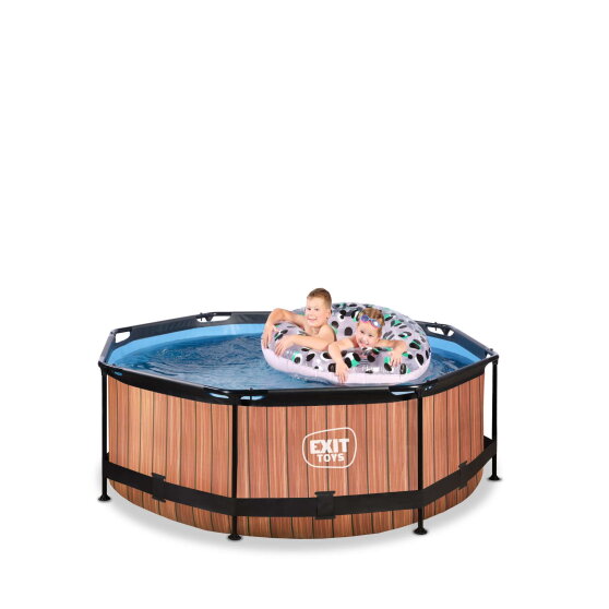 EXIT Wood Pool &oslash;244x76cm mit Filterpumpe - braun