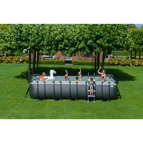 EXIT Black Leather Pool 540x250x122cm mit Sandfilterpumpe und Abdeckung und Wärmepumpe - schwarz