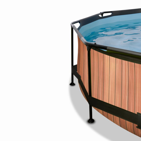 EXIT Wood Pool ø244x76cm mit Filterpumpe und Abdeckung und Sonnensegel - braun