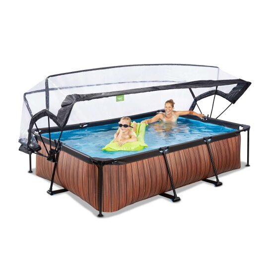 EXIT Wood Pool 300x200x65cm mit Filterpumpe und Abdeckung - braun