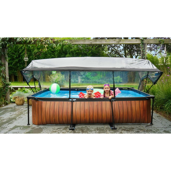 EXIT Stone Pool 300x200x65cm mit Filterpumpe und Abdeckung - grau