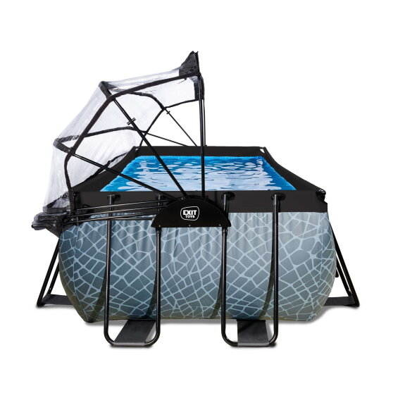 EXIT Stone Pool 400x200x100cm mit Sandfilterpumpe und Abdeckung - grau