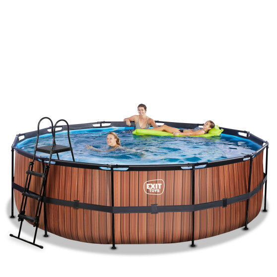 EXIT Wood Pool ø450x122cm mit Sandfilterpumpe - braun