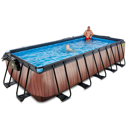 EXIT Wood Pool 540x250x122cm mit Sandfilterpumpe und Abdeckung - braun