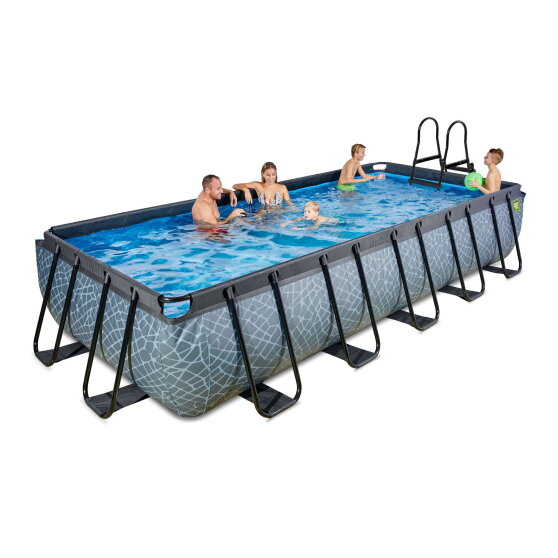 EXIT Stone Pool 540x250x100cm mit Sandfilterpumpe und Abdeckung und Wärmepumpe - grau