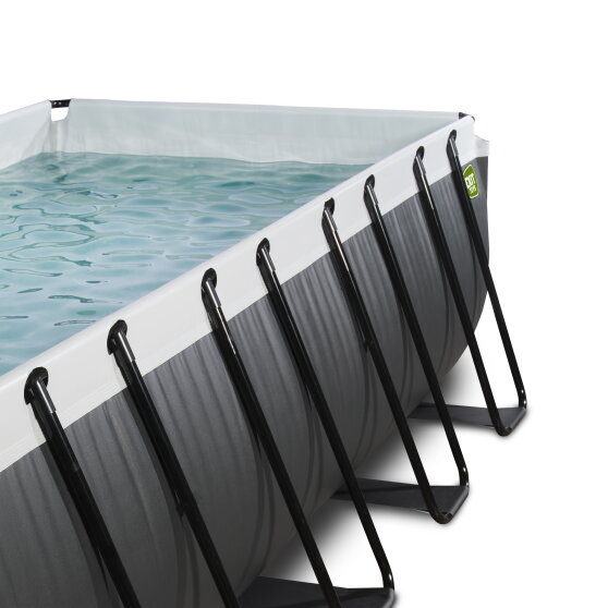 EXIT Black Leather Pool 400x200x100cm mit Sandfilterpumpe und Abdeckung und Wärmepumpe - schwarz