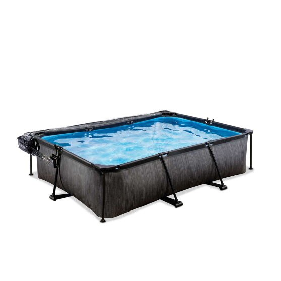 EXIT Black Wood Pool 300x200x65cm mit Filterpumpe und Abdeckung - schwarz