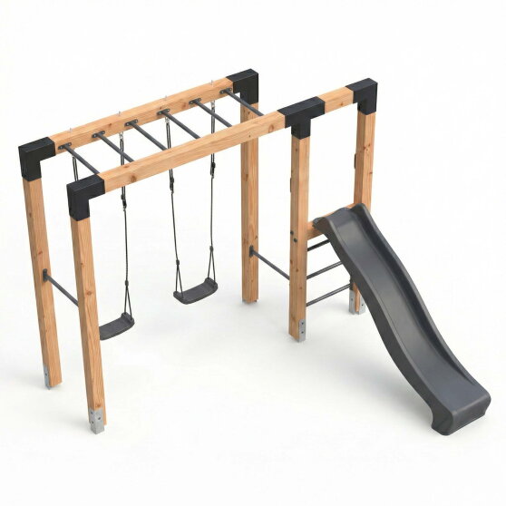 EXIT Linea Robust 110 Holz-Monkeybar mit Doppelschaukel und Rutsche