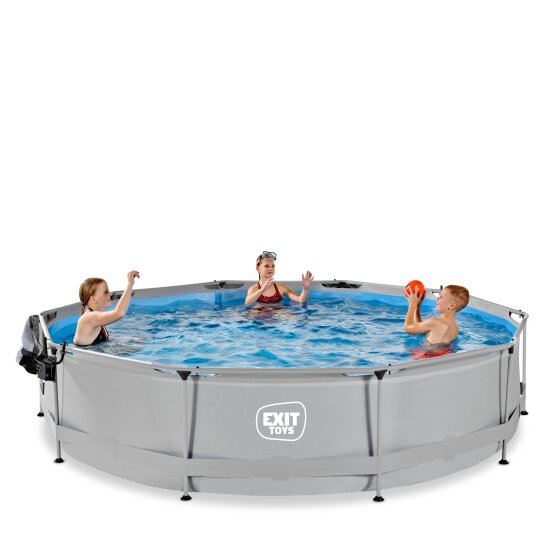 EXIT Soft Grey Pool ø360x76cm mit Filterpumpe und Abdeckung - grau