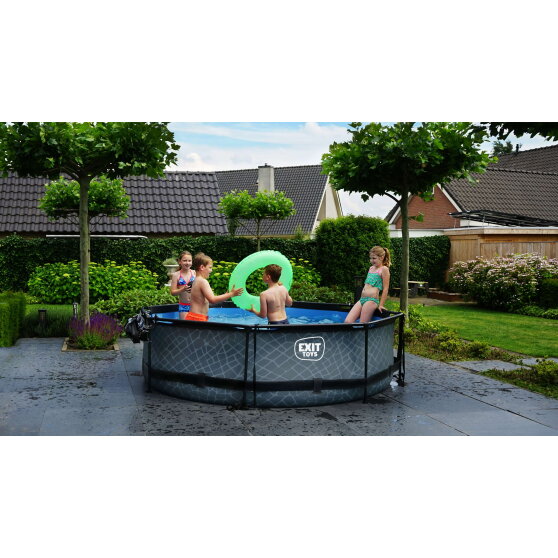 EXIT Stone Pool Ø300x76cm mit Filterpumpe & Abdeckung – Grau