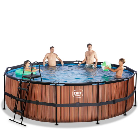 EXIT Wood Pool &oslash;488x122cm mit Filterpumpe - braun