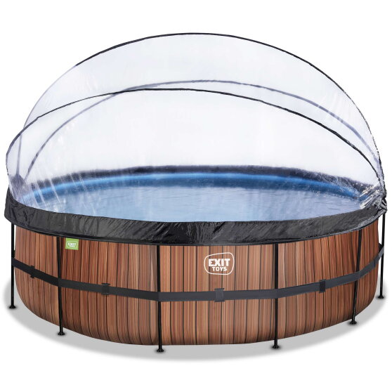 EXIT Wood Pool &oslash;488x122cm mit Sandfilterpumpe und Abdeckung - braun