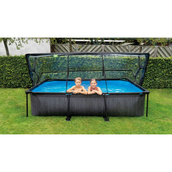 EXIT Black Wood Pool 300x200x65cm mit Filterpumpe und Abdeckung - schwarz