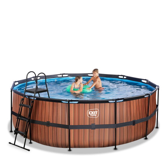 EXIT Wood Pool &oslash;427x122cm mit Sandfilterpumpe - braun