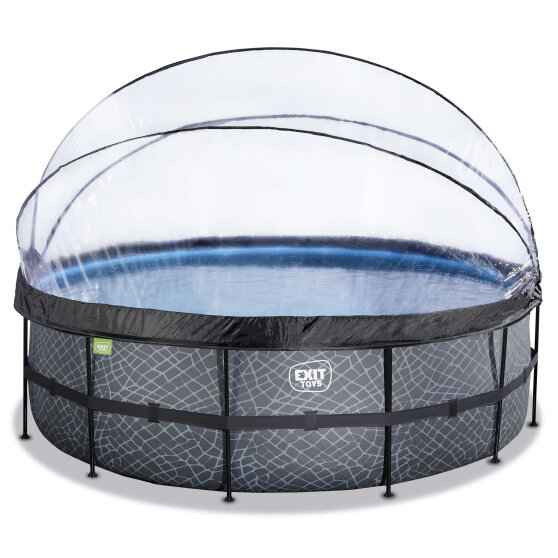 EXIT Stone Pool &oslash;450x122cm mit Sandfilterpumpe und Abdeckung - grau