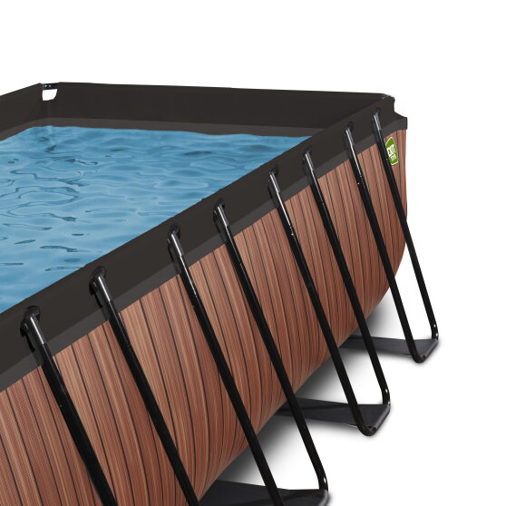 EXIT Wood Pool 400x200x100cm mit Sandfilterpumpe und Abdeckung - braun