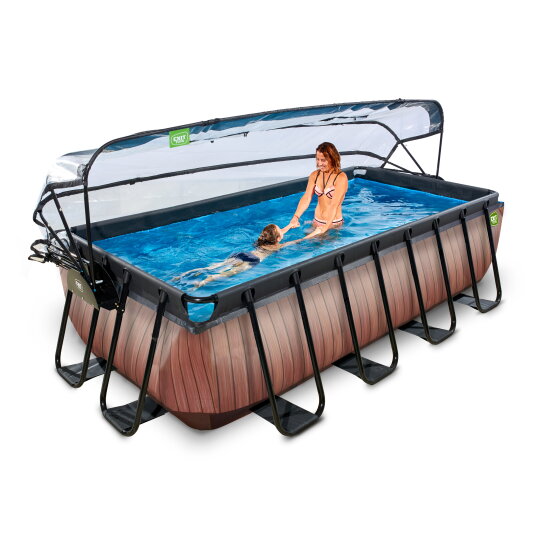 EXIT Wood Pool 400x200x100cm mit Sandfilterpumpe und Abdeckung - braun