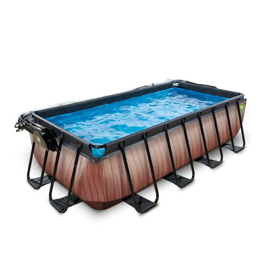 EXIT Wood Pool 400x200x100cm mit Sandfilterpumpe und Abdeckung - braun