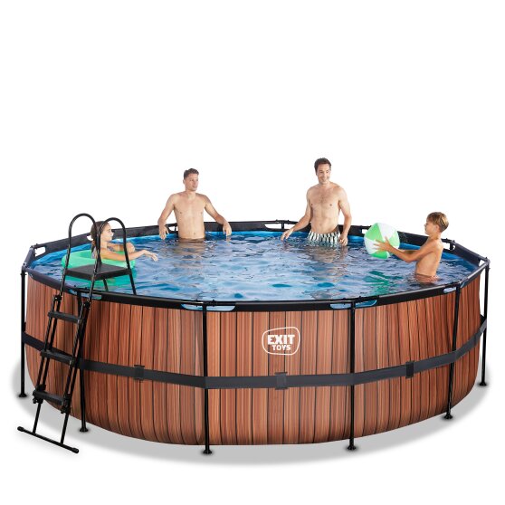 EXIT Wood Pool ø450x122cm mit Sandfilterpumpe - braun