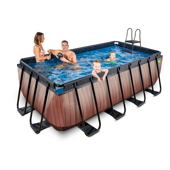 EXIT Wood Pool 400x200x122cm mit Sandfilterpumpe - braun