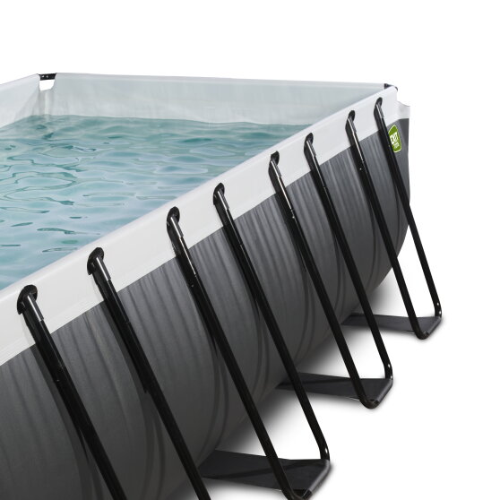 EXIT Black Leather Pool 400x200x122cm mit Sandfilterpumpe und Abdeckung und Wärmepumpe - schwarz