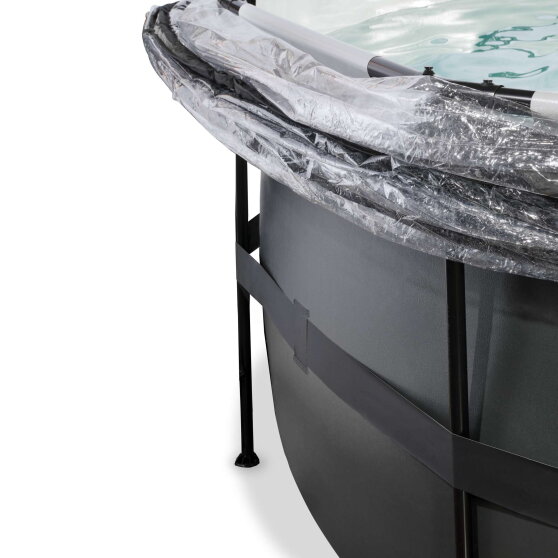 EXIT Black Leather Pool ø488x122cm mit Sandfilterpumpe und Abdeckung und Zubehörset - schwarz