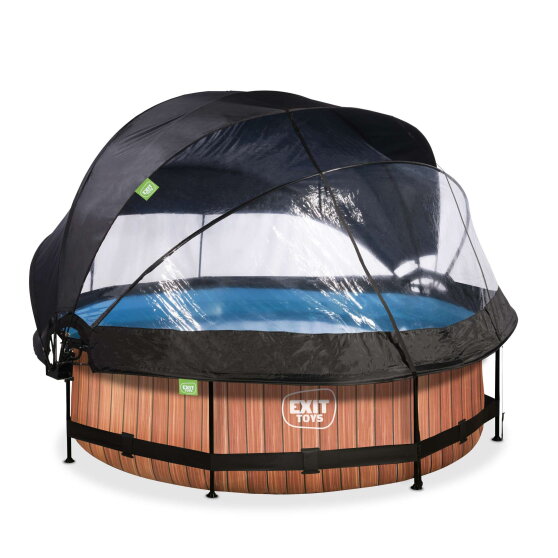 EXIT Wood Pool ø300x76cm mit Filterpumpe und Abdeckung und Sonnensegel - braun