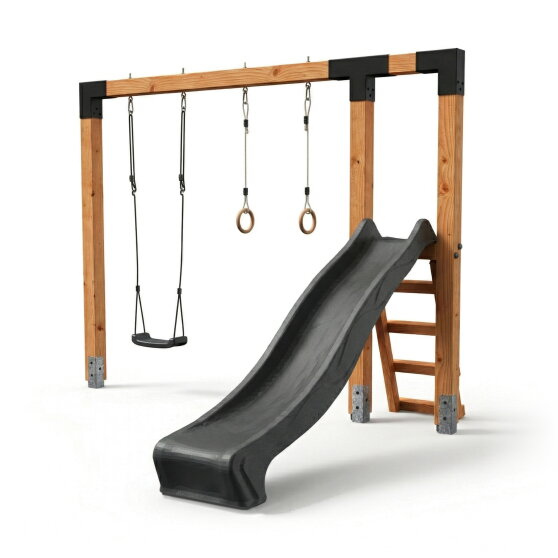 EXIT Linea Robust 110 Holzschaukel mit Rutsche und Turnringen