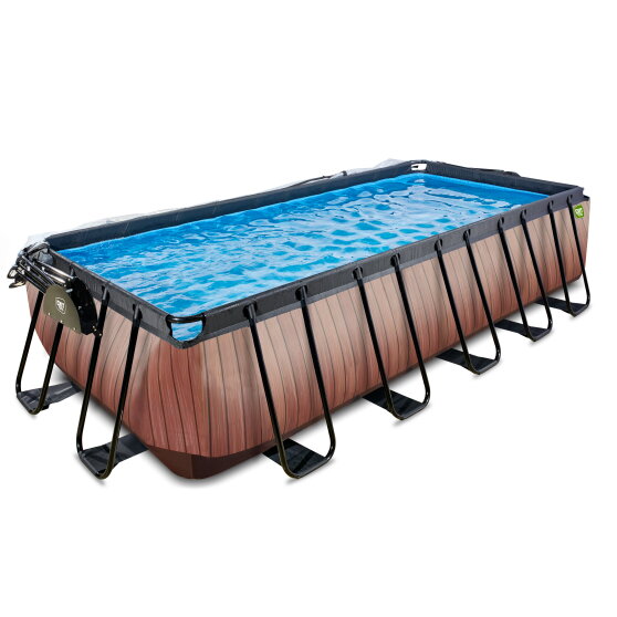 EXIT Wood Pool 540x250x122cm mit Sandfilterpumpe und Abdeckung - braun