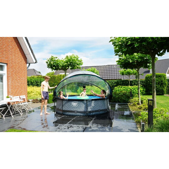 EXIT Stone Pool Ø300x76cm mit Filterpumpe & Abdeckung – Grau