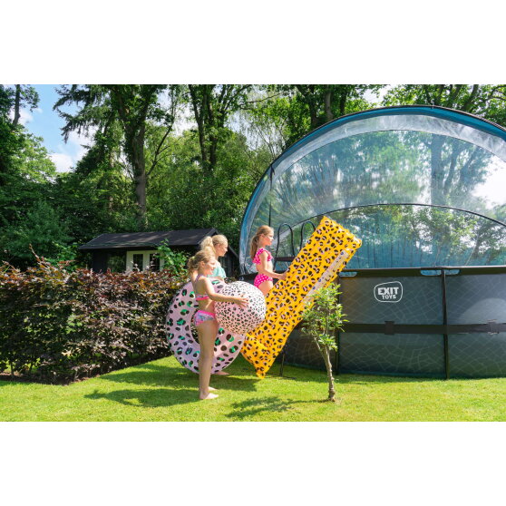 EXIT Black Leather Pool ø488x122cm mit Sandfilterpumpe und Abdeckung und Zubehörset - schwarz