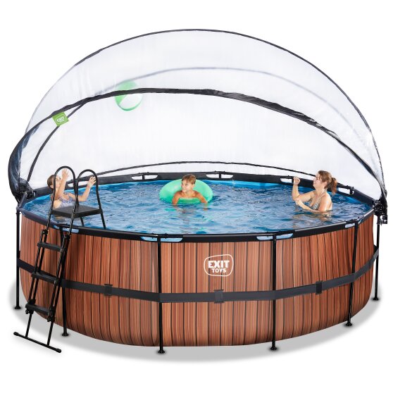EXIT Wood Pool ø450x122cm mit Sandfilterpumpe und Abdeckung - braun